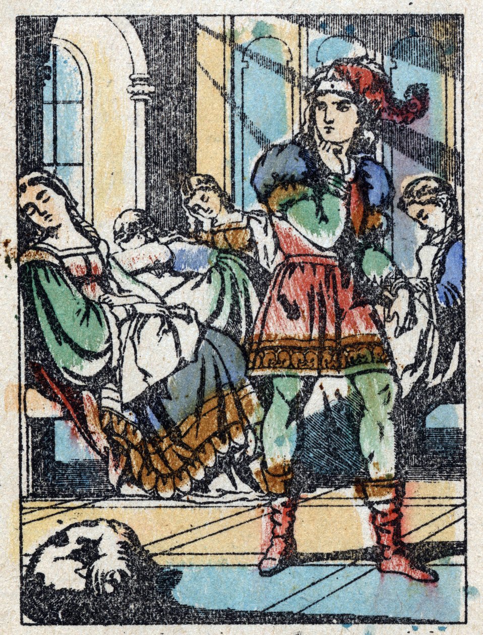 Illustration anonyme pour "La Belle au bois dormant", conte de Charles Perrault (1628-1703), écrivain français. Gravure sur bois de l