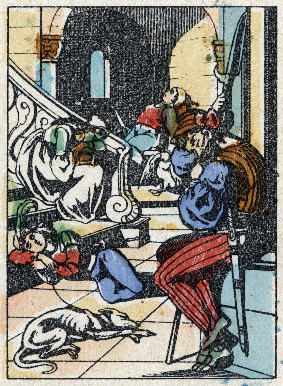 Illustration anonyme pour « La Belle au bois dormant », conte de Charles Perrault (1628-1703), écrivain français. Gravure sur bois de l