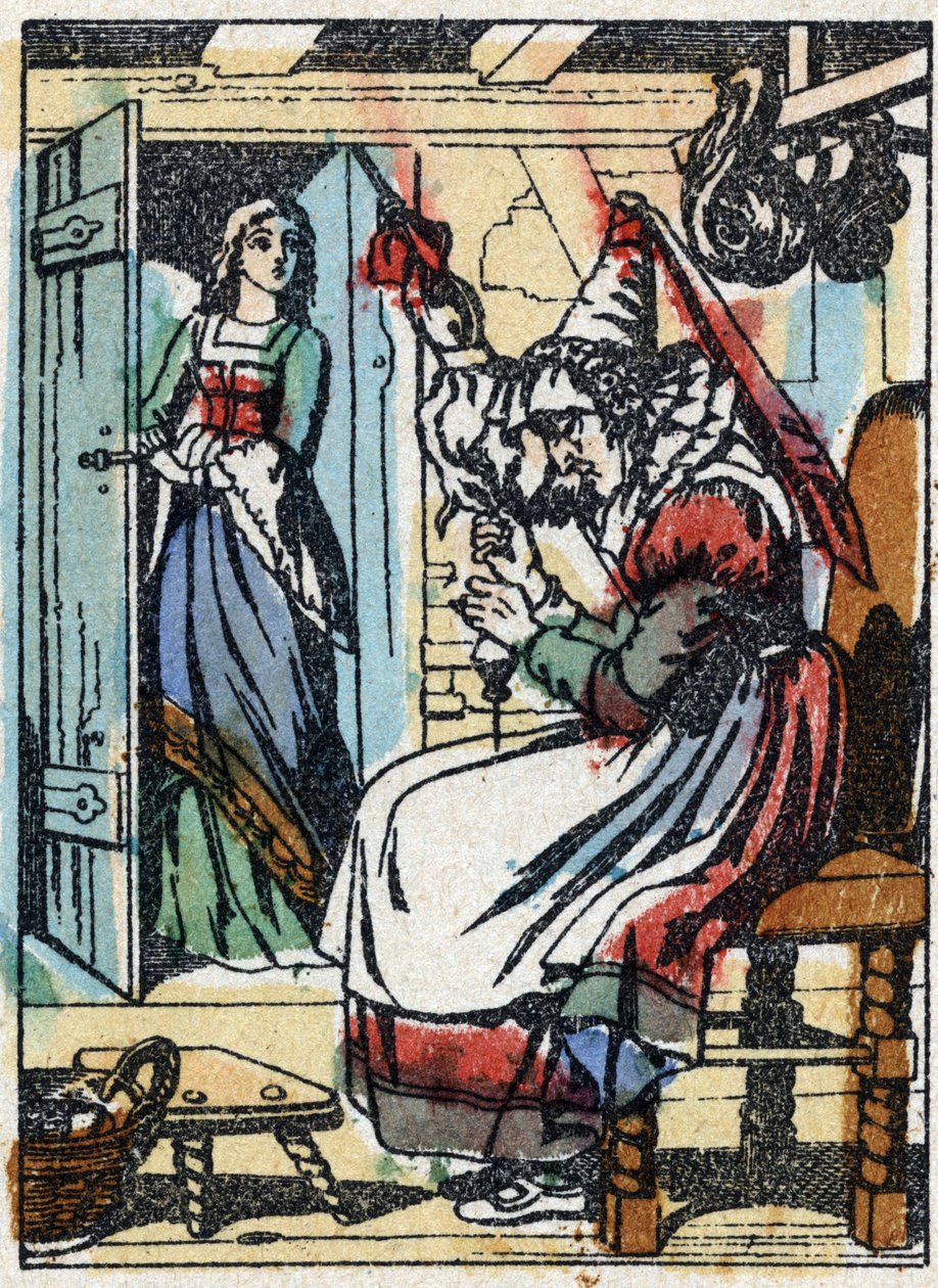 Illustration anonyme pour "La Belle au bois dormant", conte de Charles Perrault (1628-1703), écrivain français. Gravure sur bois de l