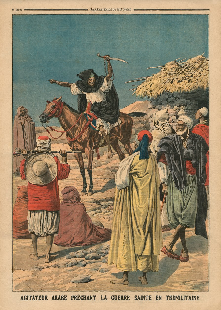 Agitateur arabe prêchant la guerre sainte en Tripolitaine, illustration de 