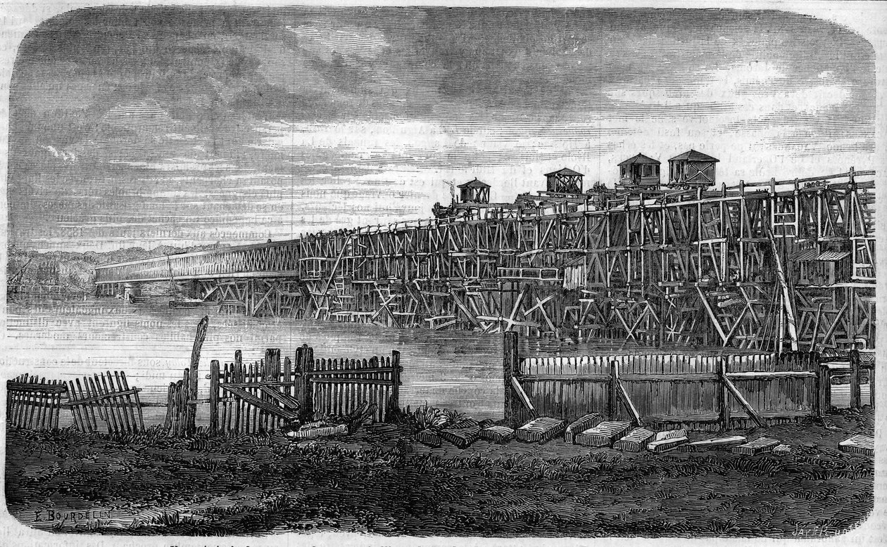 Architecture : vue des travaux du Pont Métallique de Bordeaux, Gironde (33) - French School