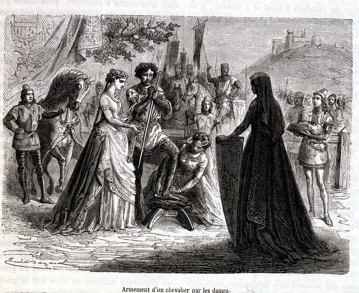 Armer un chevalier par des dames au 11ème siècle - dans "Histoire de France" par Martin - French School