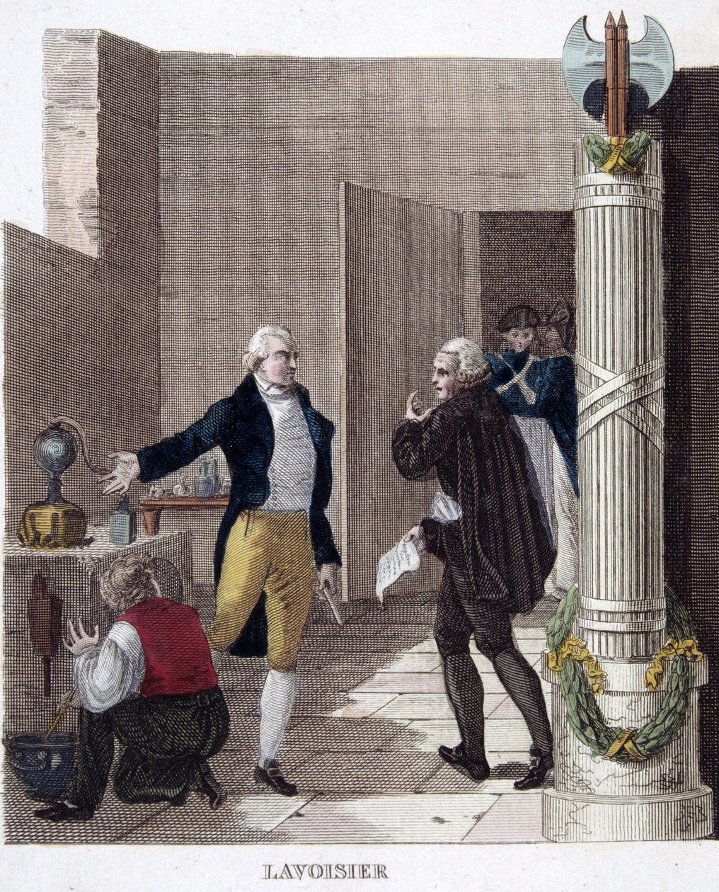Arrestation de Lavoisier dans son laboratoire - French School