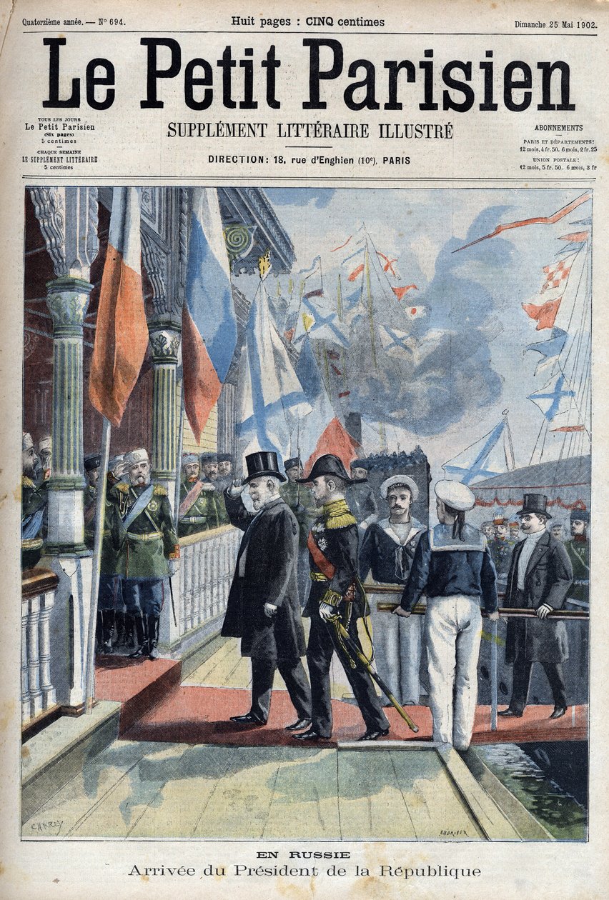 Arrivée du président de la République française Émile Loubet (1838-1929) en Russie, dans "Le Petit Parisien" - French School