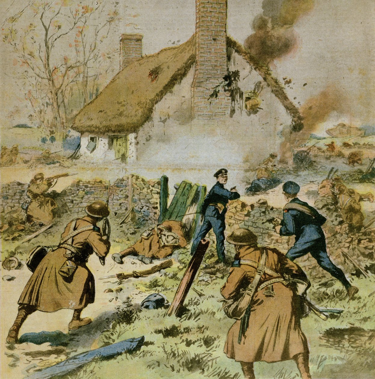 Attaque par la police et les troupes britanniques sur une ferme occupée par le Sinn-Fein, couverture du Petit Journal, 5 décembre 1910 - French School