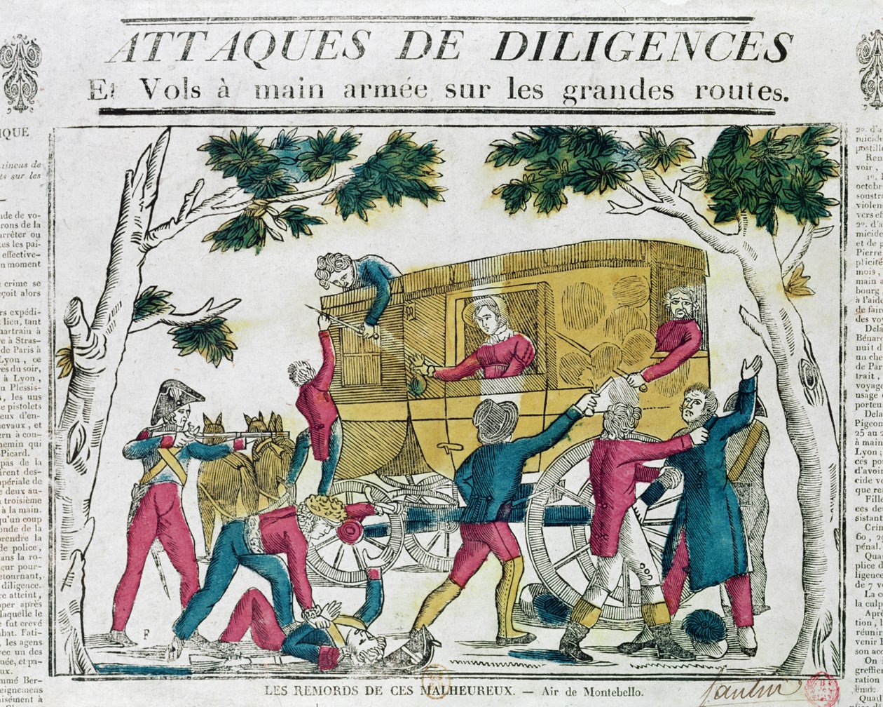 Attaque de la diligence de Paris à Lyon le 25 juillet 1822 - French School
