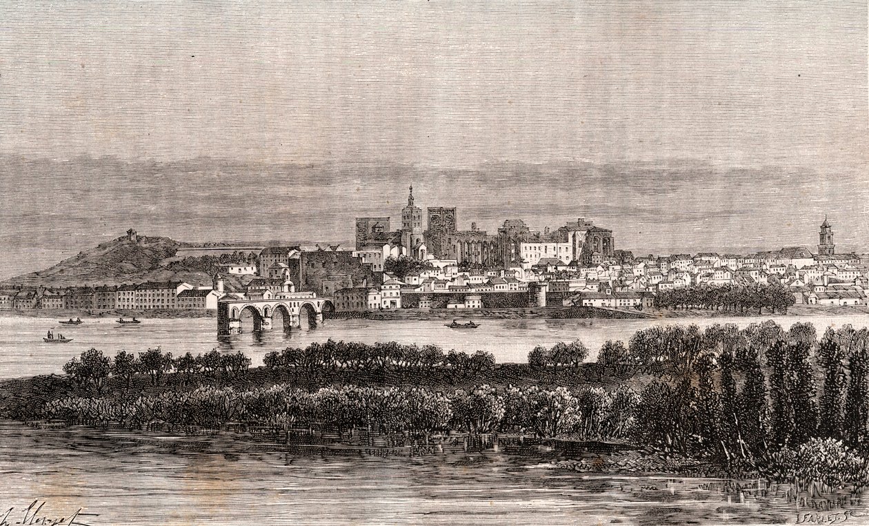 Avignon dans le Vaucluse - gravure dans «La France illustrée: géographie, histoire, administration statistique» par V.A. Malt-Brown. 1884 - French School