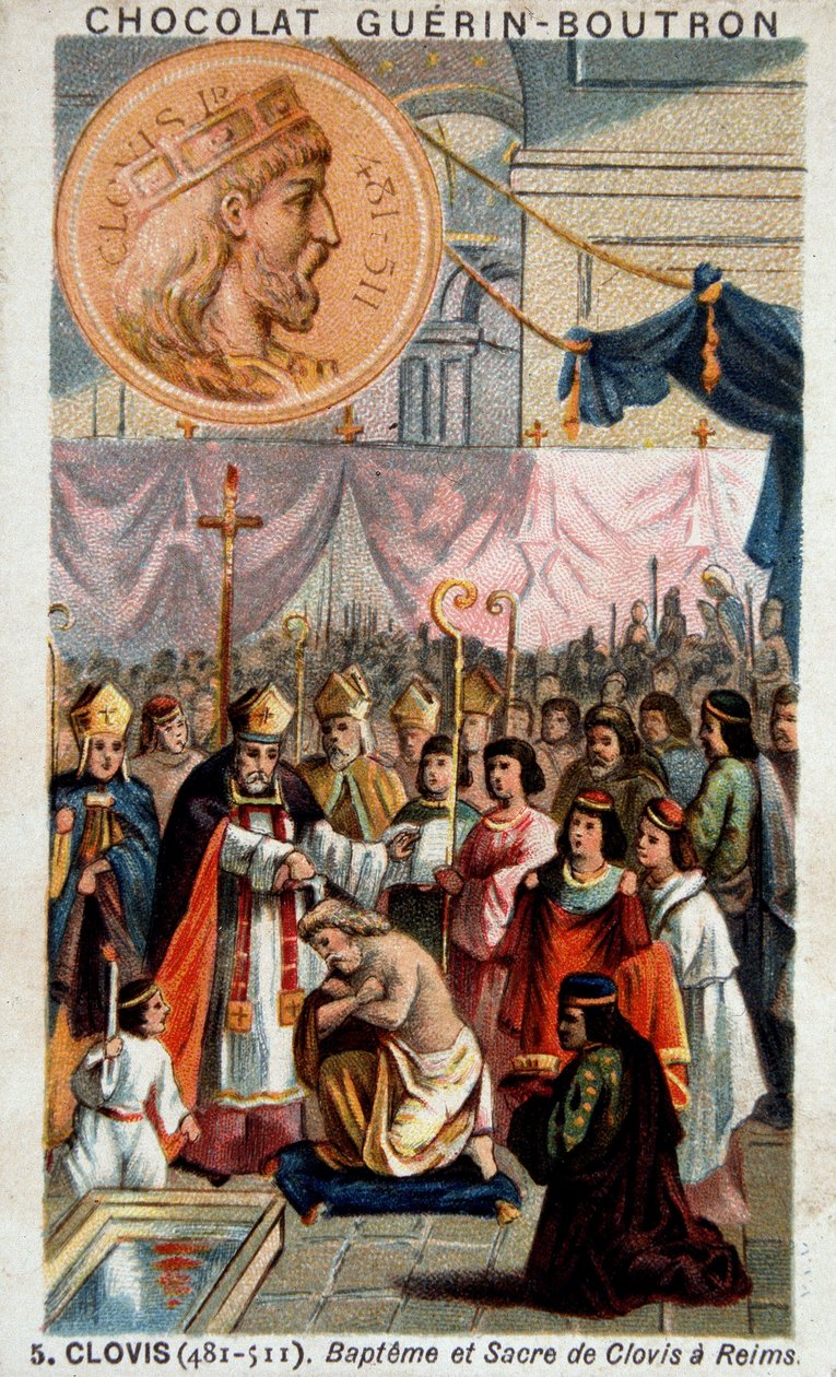 Baptême et sacre de Clovis dans la Cathédrale de Reims, le 25 décembre 496, par Saint Remi, évêque de Reims - French School