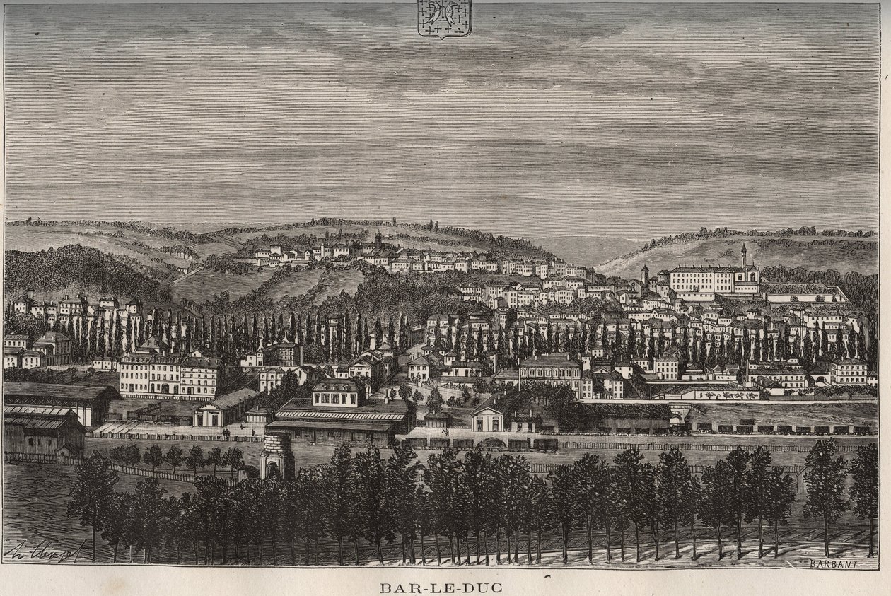 Bar-le-Duc - département de la Meuse - gravure dans "La France illustrée" par V.A. Malt-Brown. 1884 - French School