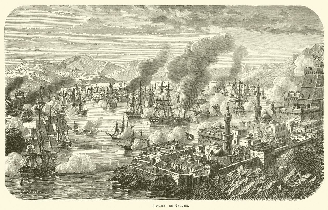 Bataille de Navarin (engraving) - French School