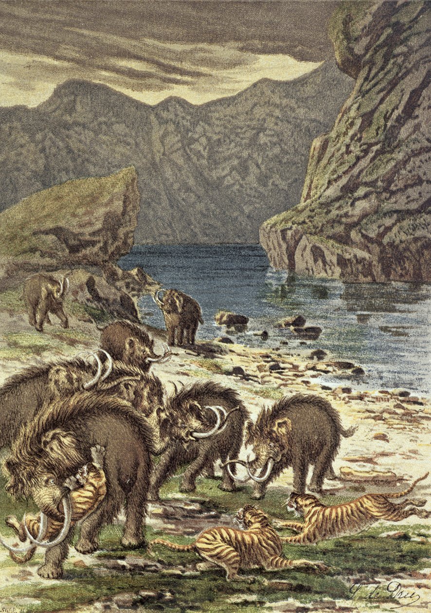 Bataille entre mammouths et tigres à dents de sabre, de Le Monde Avant la Création de l