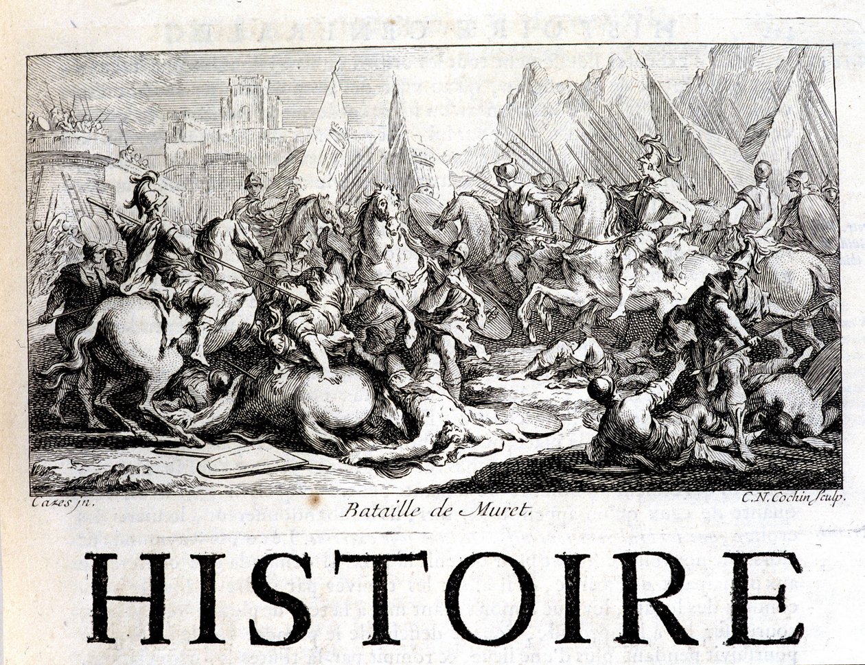 Bataille de Muret le 12 septembre 1213 - dans "Histoire générale de Languedoc" par Joseph Vaissete, Paris - French School