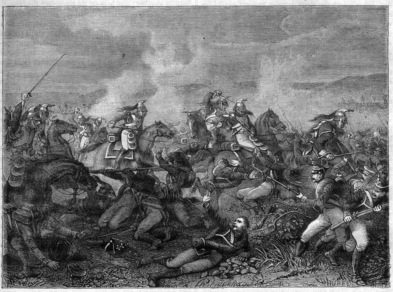 Bataille de Saint-Dizier, 27 janvier 1814 (troupes russes alliées contre les dragons de la garde française) - Gravure dans « Histoire de l