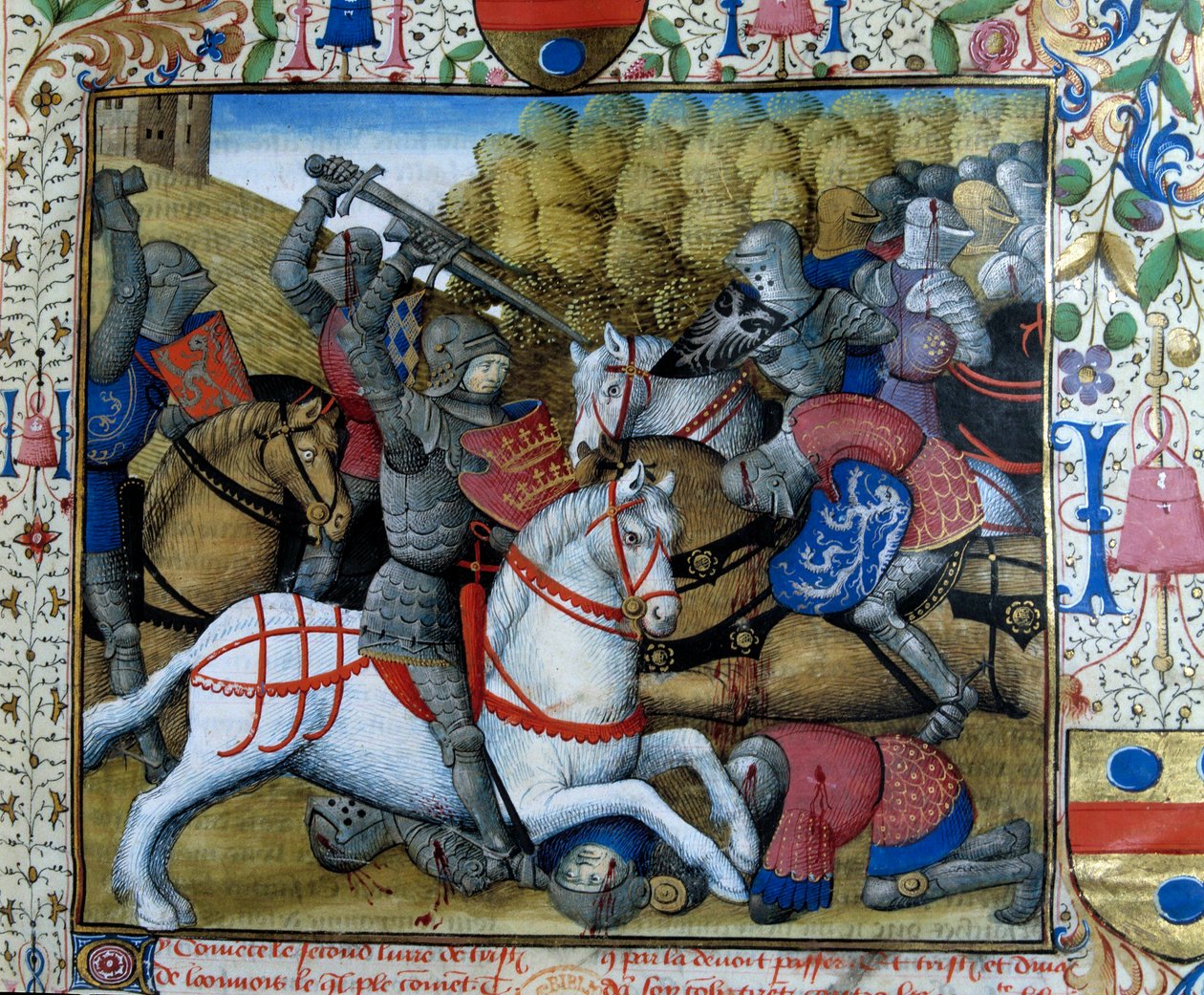 Bataille de chevaliers (miniature du manuscrit « Le roman de Tristan ») - French School