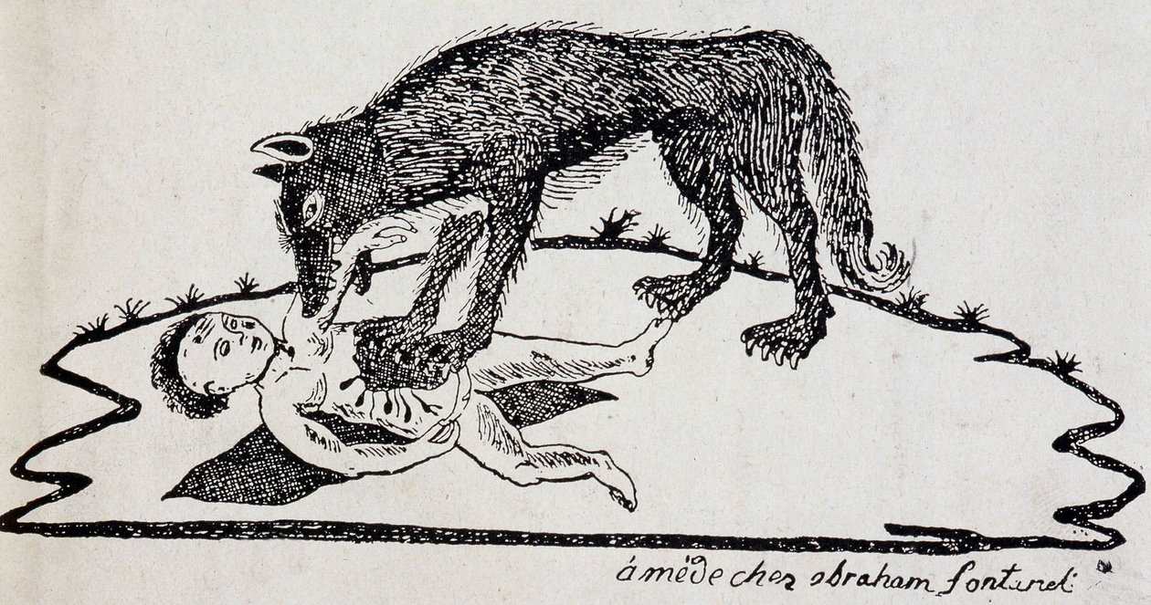 Bête déchirant un enfant (bête du Gévaudan) - French School