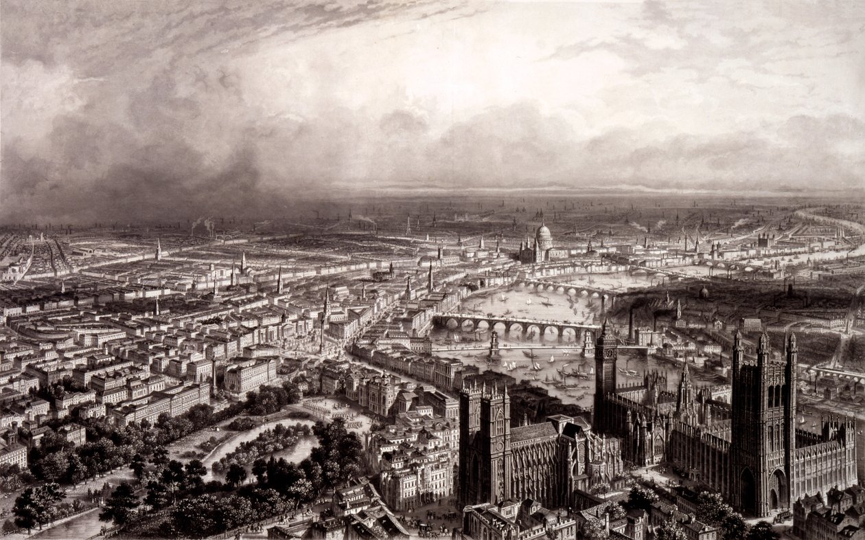 Vue Aérienne de Londres, vers 1840-55 - French School