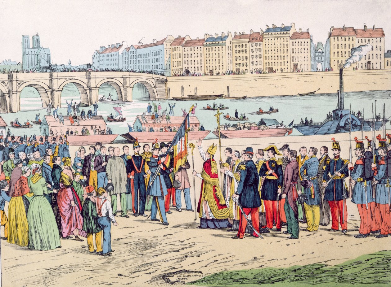 Bénédiction des drapeaux à Paris avant le départ des colons pour l