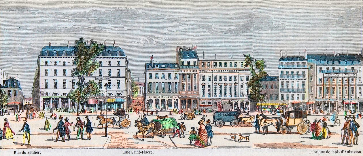 Boulevard Poissonnière côté sud - Rue du Sentier - Rue Saint Fiacre - Gravure dans « Tableau-de-Paris » par Edmond Texier 1852 - French School
