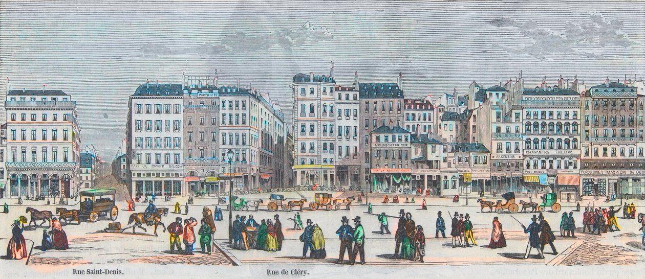 Boulevard Saint-Denis et Boulevard Bonne-Nouvelle - Rue Saint-Denis - Rue de Cléry - Gravure dans "Tableau-de-Paris" par Edmond Texier 1852 - French School