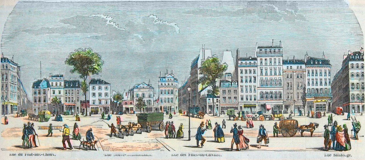 Boulevard des Filles du Calvaire et Boulevard du Temple - Rue Pont aux Choux - Rue des Filles-du-Calvaire - Rue Saintonge - Gravure dans « Tableau-de-Paris » par Edmond Texier 1852 - French School