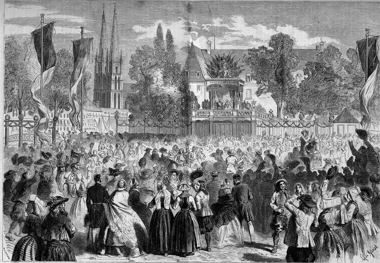 Bal breton sur le champ de bataille à Quimper (Finistère, 29) en présence de Napoléon III (1808-1873) et de l