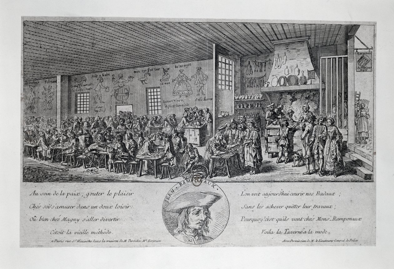 Cabaret du Tambour Royal par Jean Ramponneau, gravure - French School