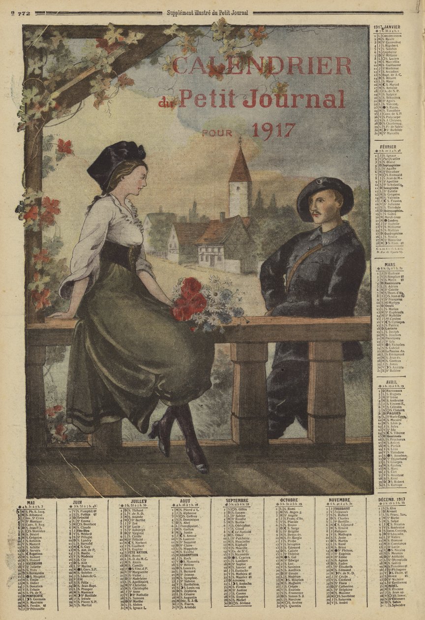 Calendrier pour 1917 (lithographie couleur) - French School