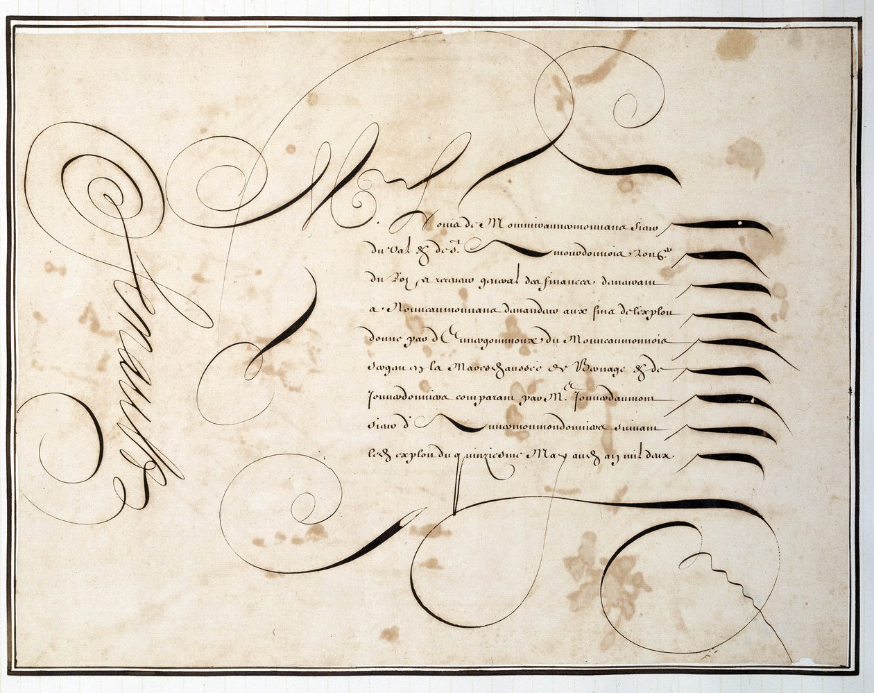 Calligraphie : Charte manuscrite de ronde financière vers la seconde moitié du XVIIe siècle par Louis Senault - French School