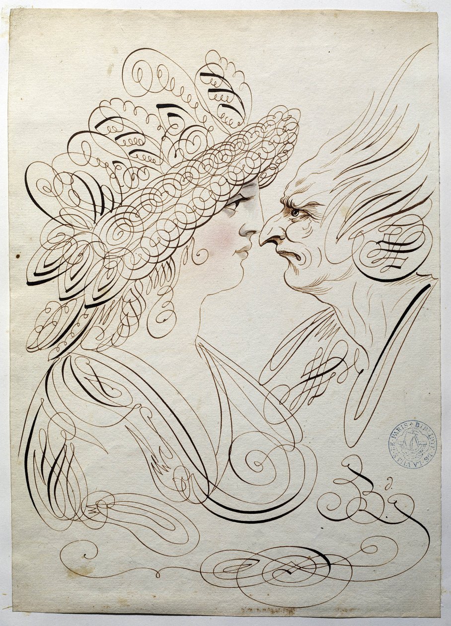 Calligraphie : Portraits de profil vers 1780 - French School