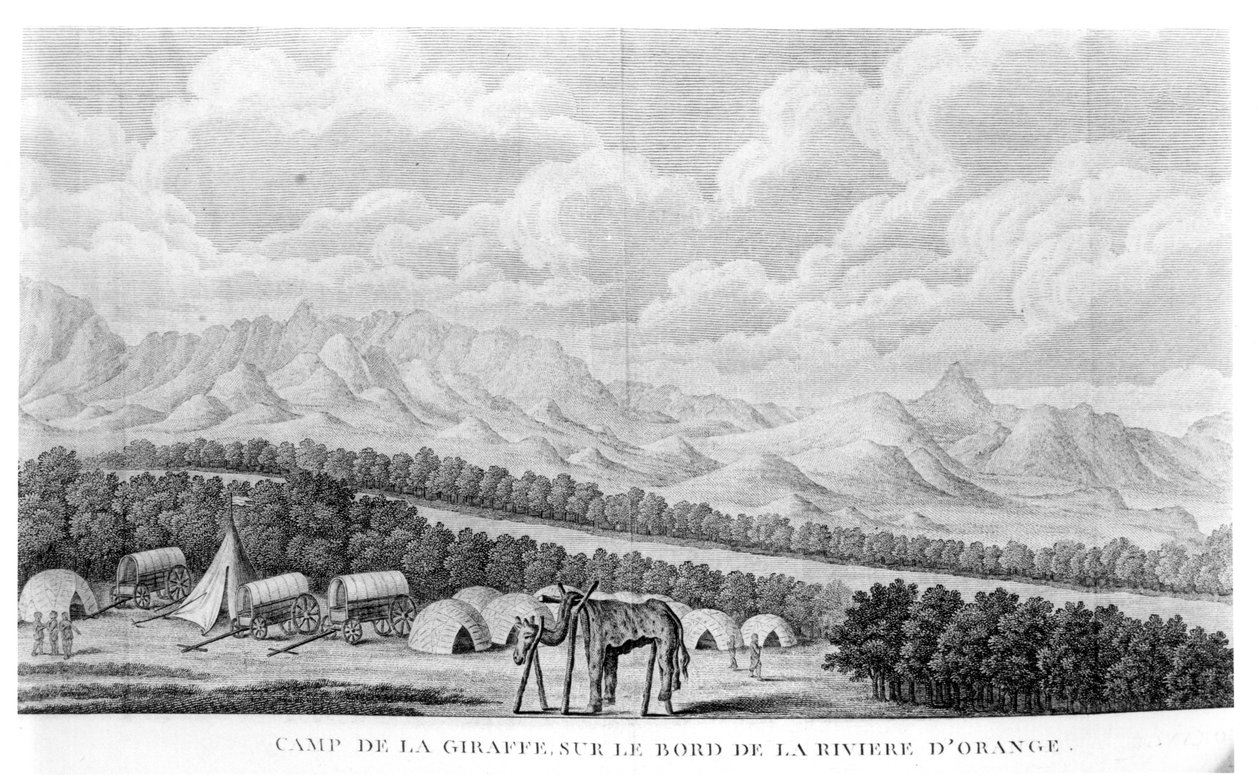 Camp Giraffe sur les rives de la rivière Orange, du volume 2 de Second Voyage dans l
