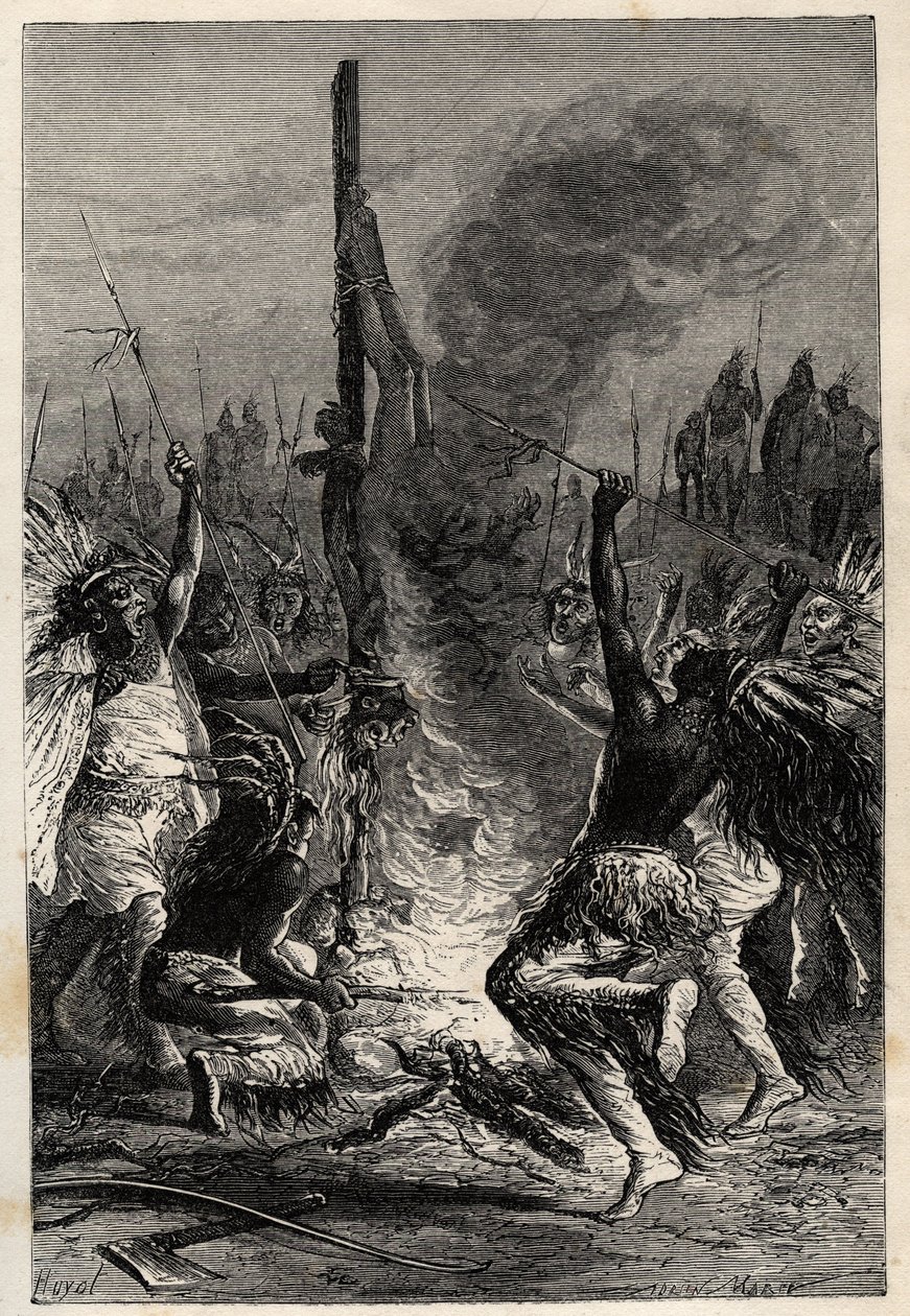 Cannibalisme - Terre de Feu au Chili au XIXe siècle - gravure de "L
