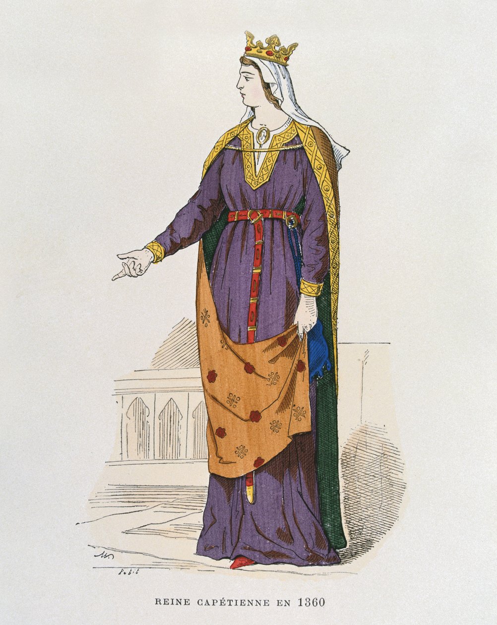 Reine capétienne en 1360, de Costumes civils et militaires des français à travers les siècles - French School