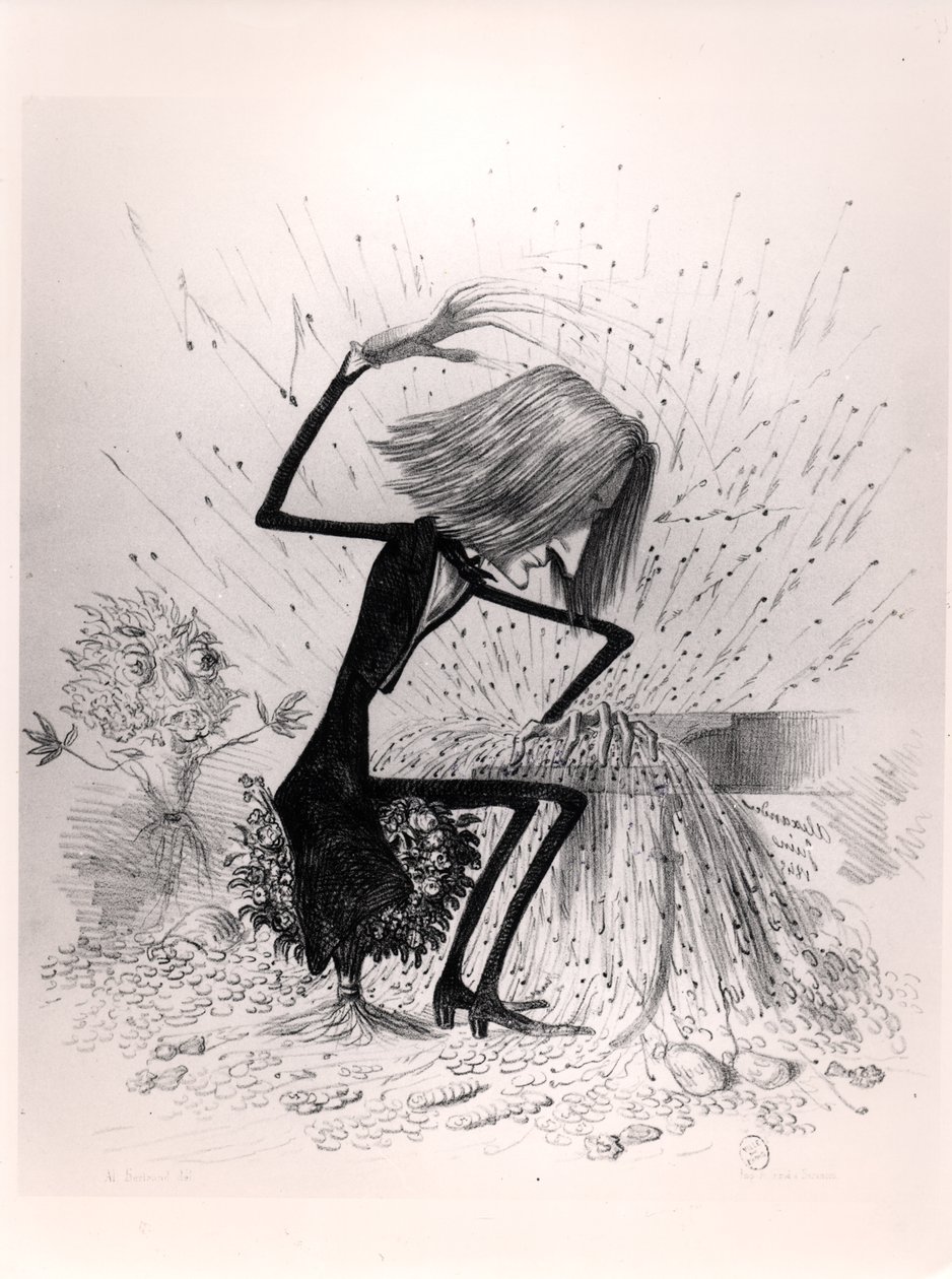 Caricature représentant Franz Liszt (1811-86) jouant du piano, 1845 - French School