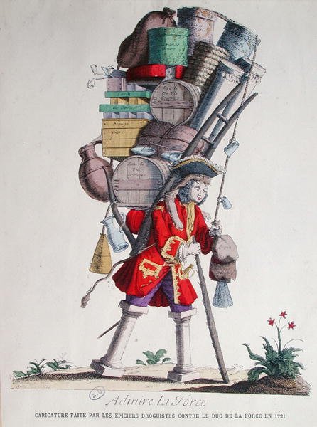 Caricature de Henri Jacques Nompar de Caumont (1675-1726), 5e Duc de la Force, réalisée par les 