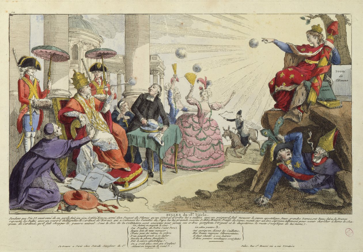 Caricature des Bulles Papales du XVIIIe siècle (gravure en couleur) - French School