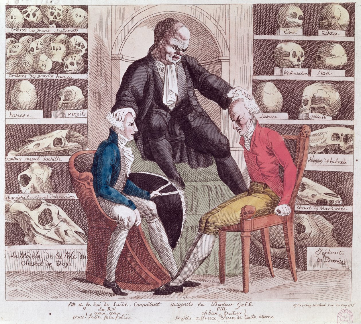 Caricature de William Pitt le Jeune (1759-1806) et de Gustave IV Adolphe (1778-1837) visitant Sr. Franz Joseph Gall (1758-1828) 1806 - French School