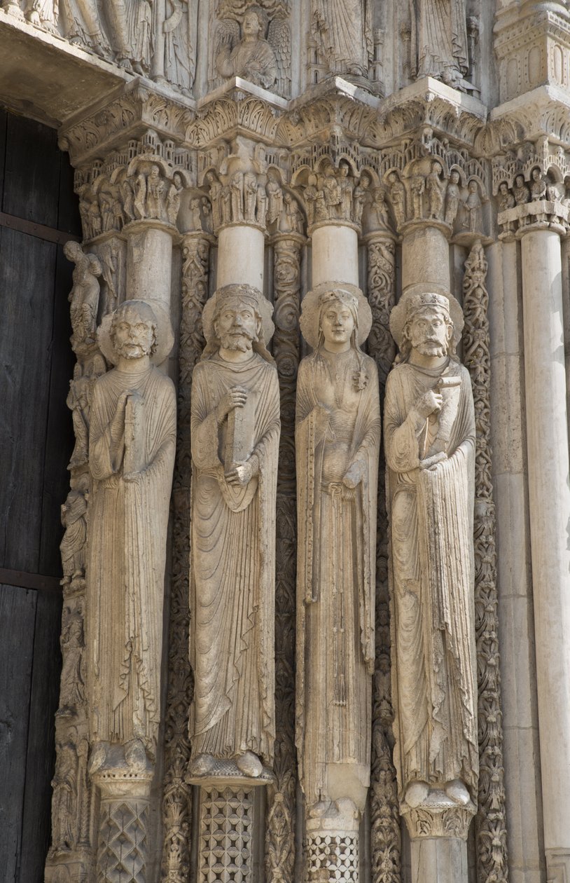 Cathédrale de Chartres, détail du portail royal, de gauche à droite, un prophète, le roi David, une reine, Salomon - French School