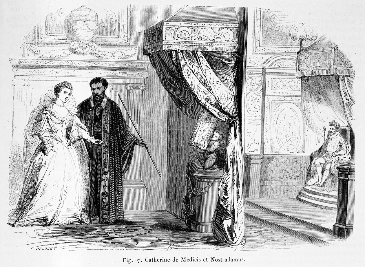 Catherine de Médicis avec Nostradamus, de Magasin Pittoresque, 1849 - French School