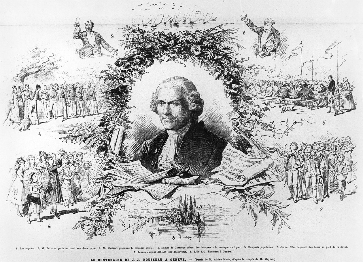 Célébrations à Genève pour le centenaire de la mort de Jean-Jacques Rousseau, illustration de Le Monde Illustré, 1878 - French School