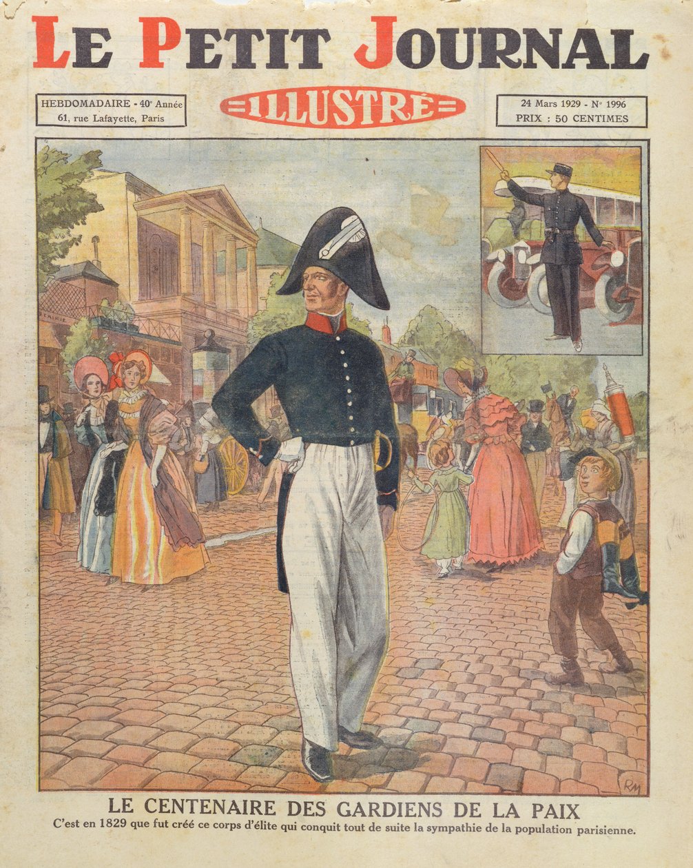 Centenaire des Gardiens de la Paix, illustration de couverture du Petit Journal, 24 mars 1929 - French School