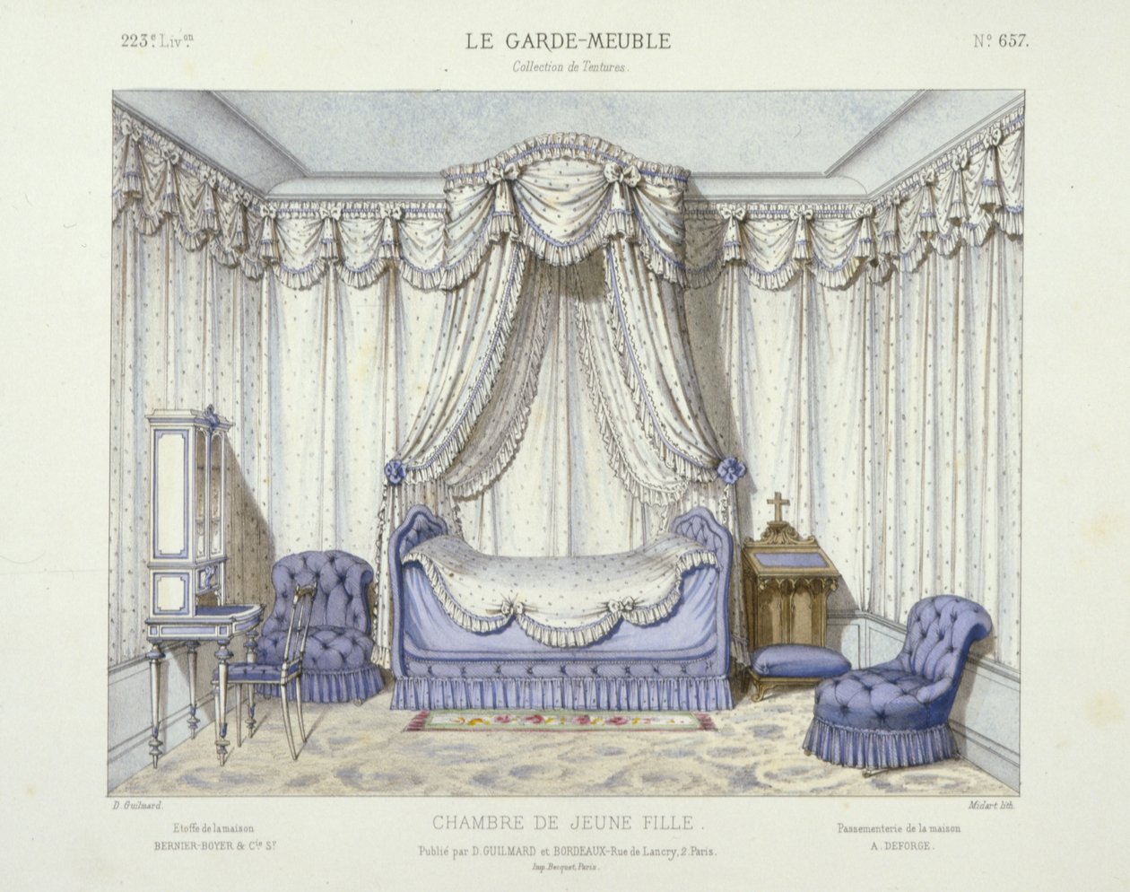Chambre de Jeune Fille, from Le Garde-Meuble, Pub. Paris, c.1890 (colour litho) - French School