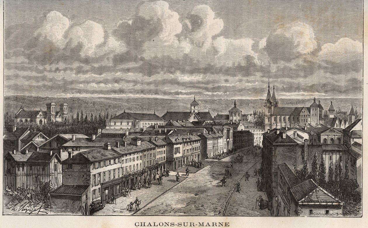 Champagne-Ardenne, Marne (51), Châlons-sur-Marne (actuel Châlons-en-Champagne) - gravure dans "France illustrée : géographie, histoire, administration statistique" par V.A. Malt-Brown. 1884 - French School