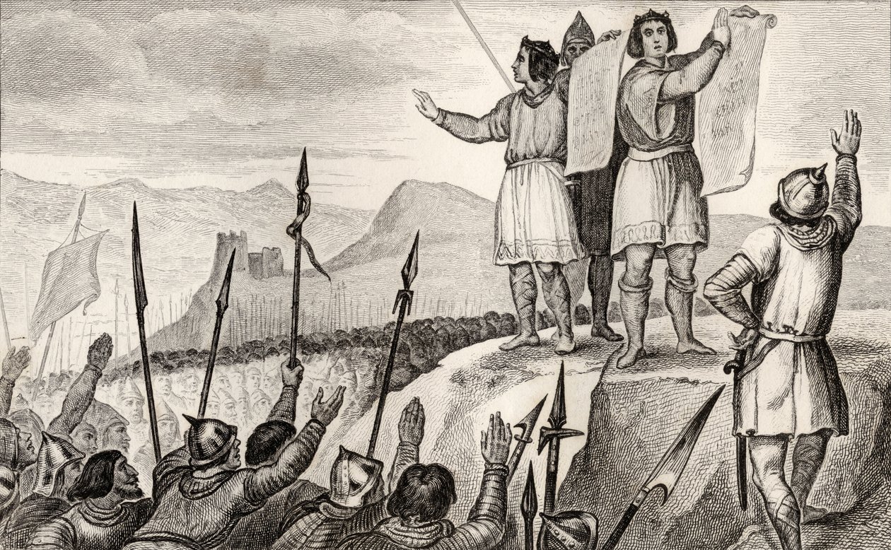 Charles II le Chauve (823-877) et son frère Louis le Germanique concluent un traité à Strasbourg en 842, tiré de 
