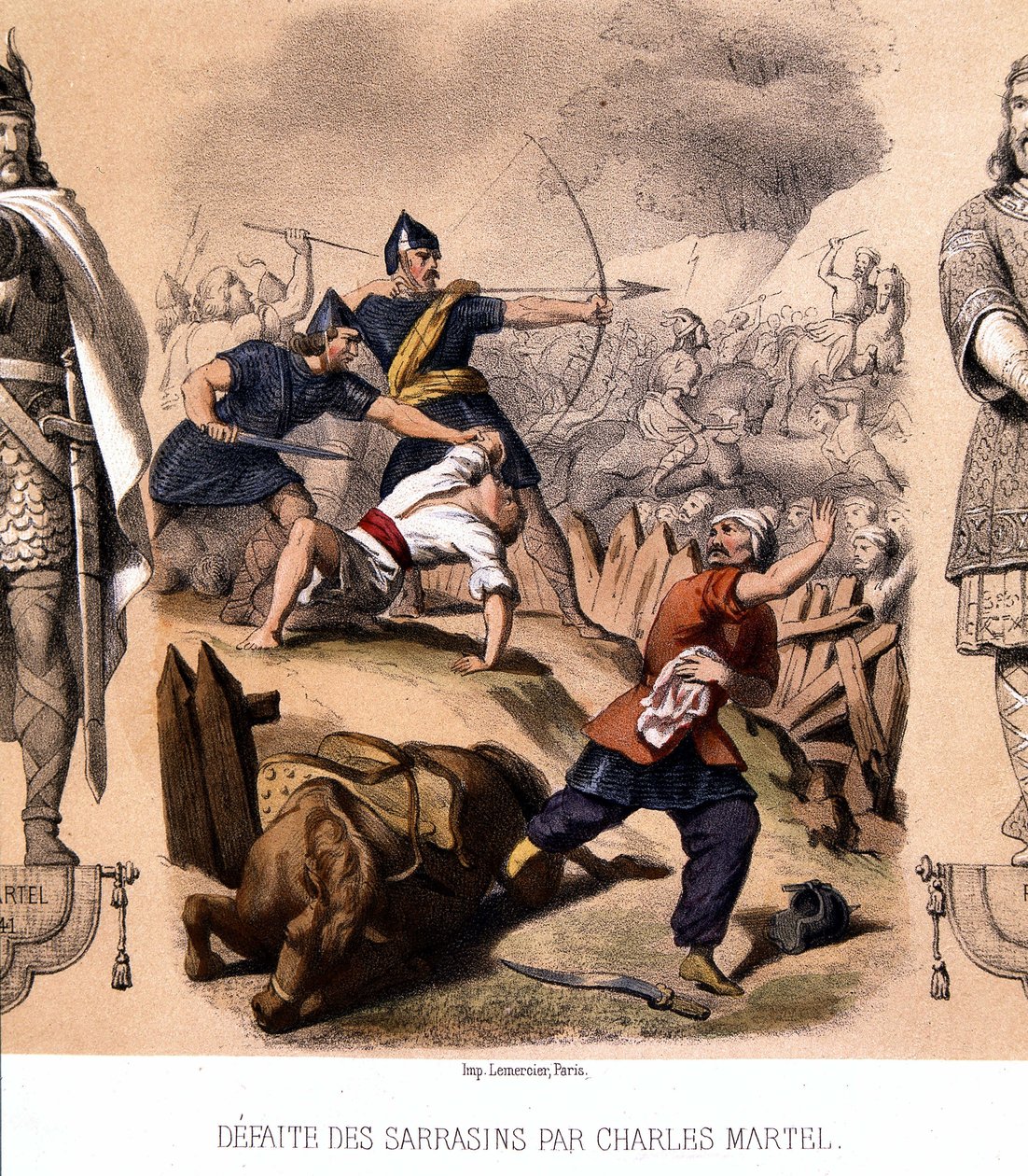 Charles Martel défait les Sarrasins à Poitiers, 732 - French School