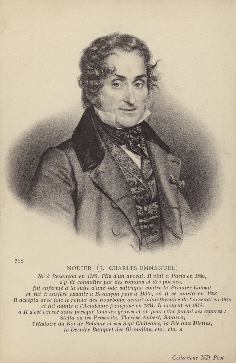 Charles Nodier (1780-1844), romancier et nouvelliste français (litho) - French School