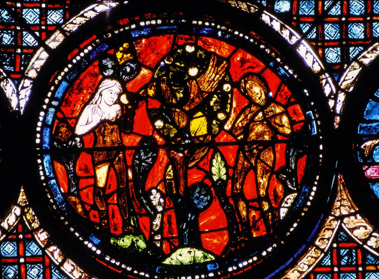 Cathédrale de Chartres, Vitrail circulaire du Bon Samaritain Vitrail (vitrail) - French School