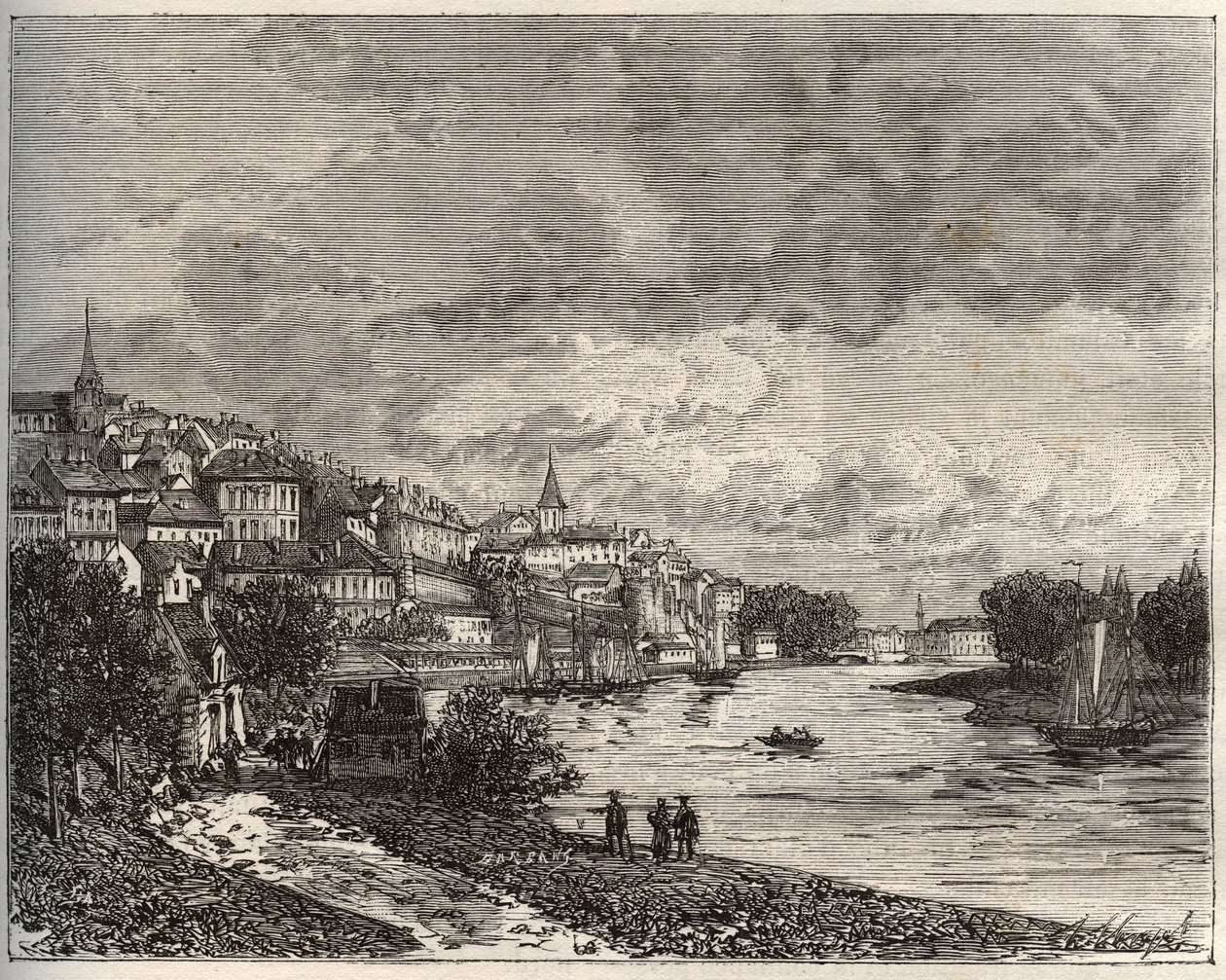Château-Gontier - Mayenne en région Pays de la Loire - gravure dans « La France illustrée : géographie, histoire, administration statistique » par V.-A. Malte-Brun. 1884 - French School