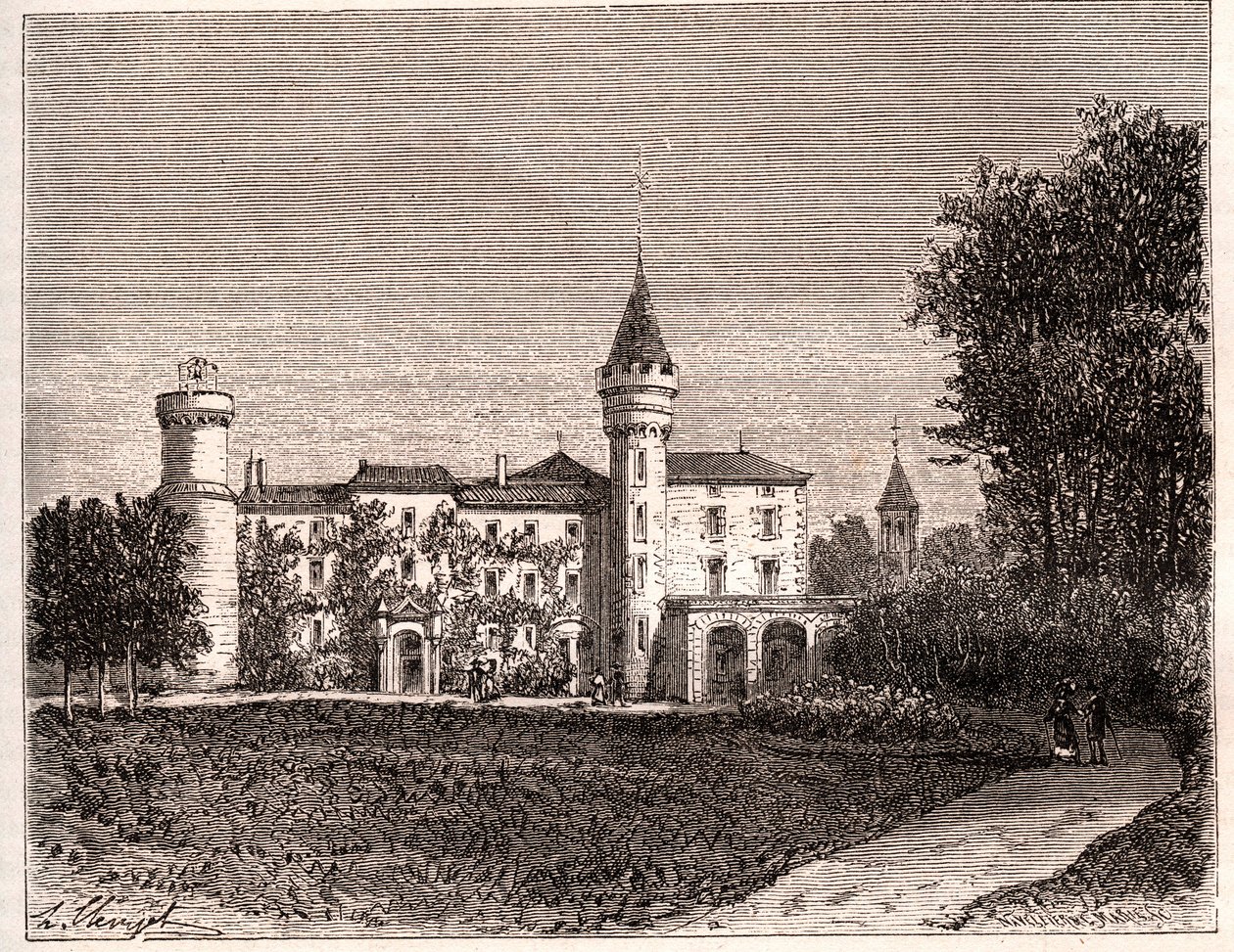 Château de Lamartine - 71520 Saint-Point - gravure dans « La France illustrée : géographie, histoire, administration statistique » par V.A. Malt-Brown. 1884 - French School