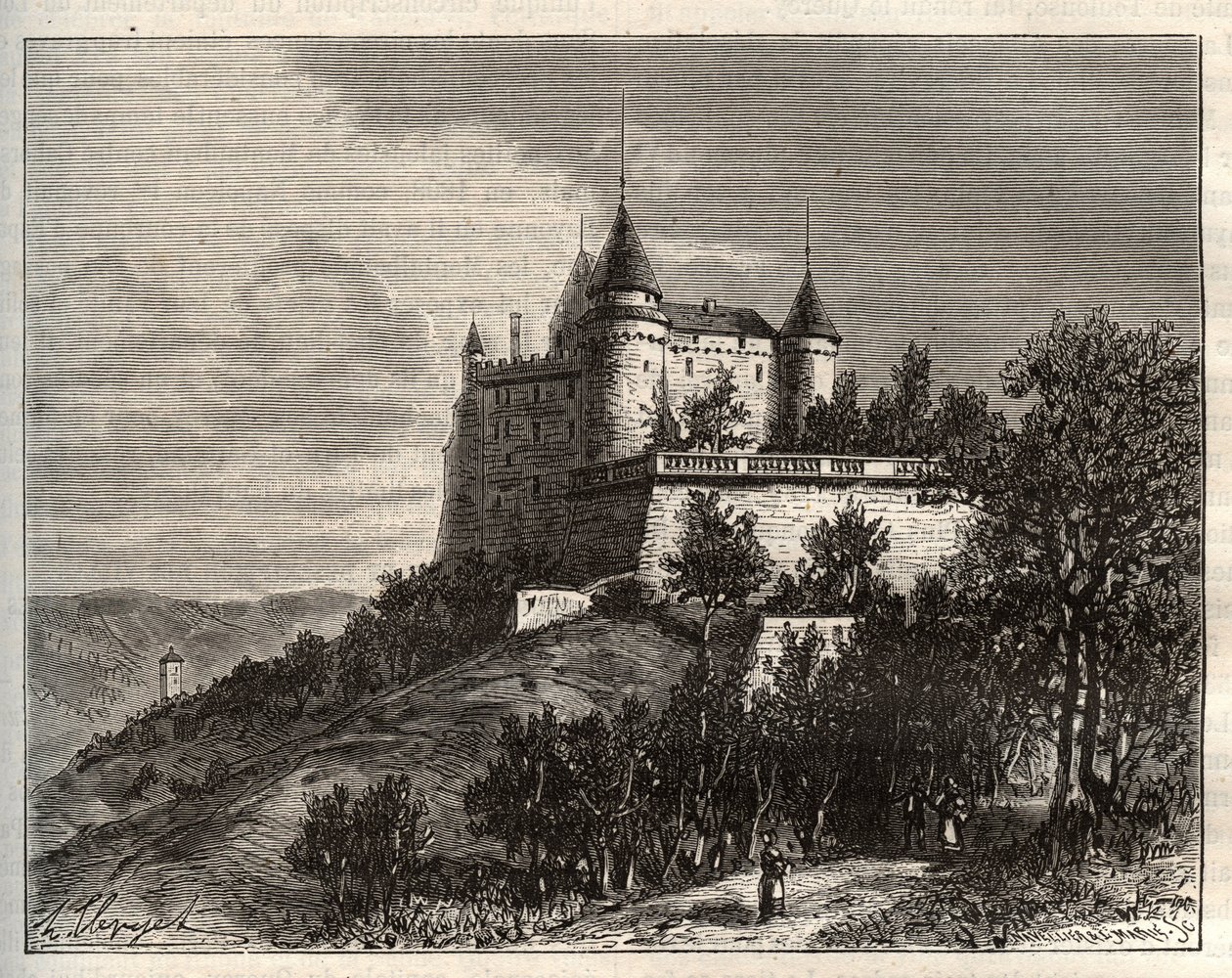Château de Mercuès - Cahors - gravure dans « La France illustrée : géographie, histoire, administration statistique » par V.-A. Malt-Brown. 1884 - French School