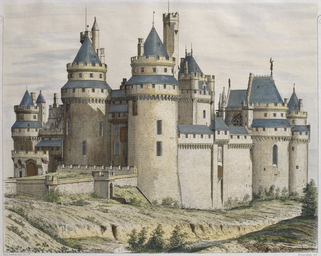 Château de Pierrefonds, illustration du Moniteur des architectes, gravé par Bosredon - French School